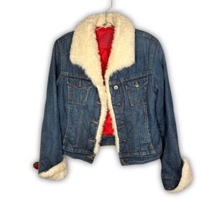 Arizona Jean Co Denim Faux Fur Sherpa Jean Jacket‎ Trucker y2k Quilted M